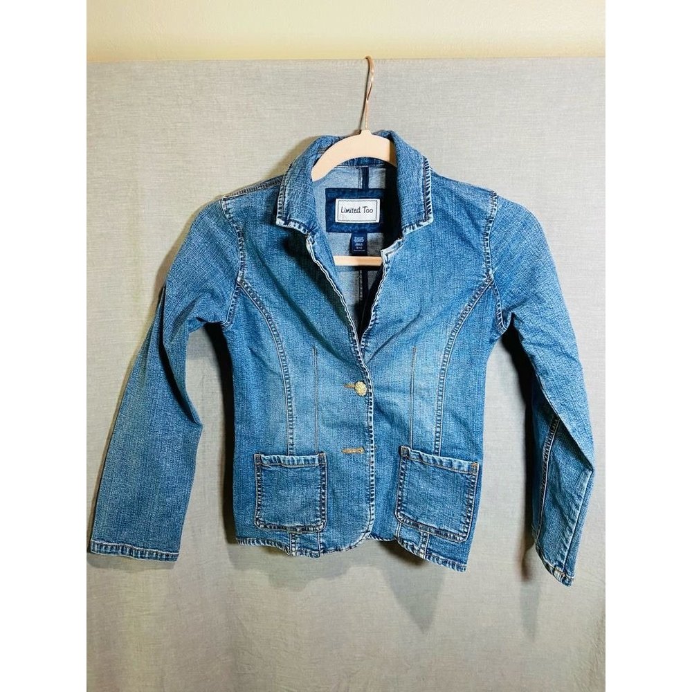 Limited Too Jean Jacket Girls‎ S/10 Blue Denim Stretch Pockets Buttons Kids